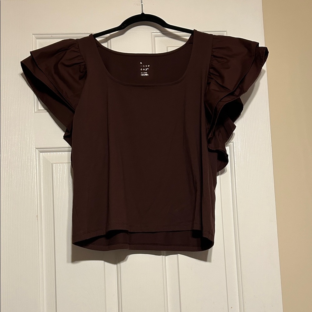 a new day Chocolate Ruffle Sleeve Blouse